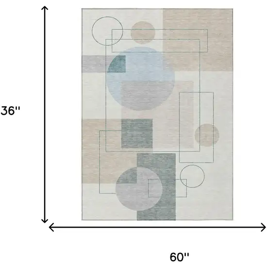 Ivory And Beige Geometric Washable Indoor Outdoor Area Rug Photo 7