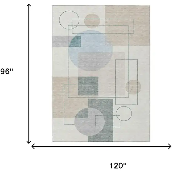 Ivory And Beige Geometric Washable Indoor Outdoor Area Rug Photo 7