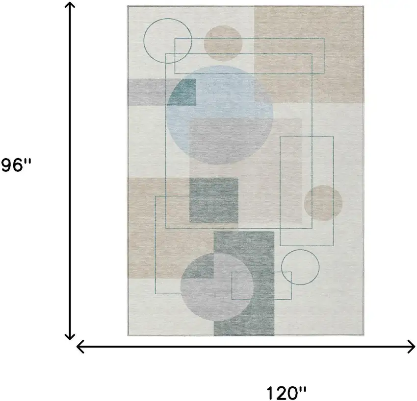 Ivory And Beige Geometric Washable Indoor Outdoor Area Rug Photo 7