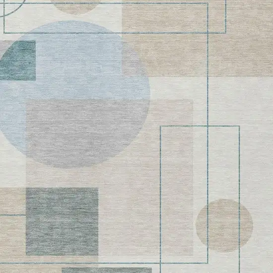 Ivory And Beige Geometric Washable Indoor Outdoor Area Rug Photo 3