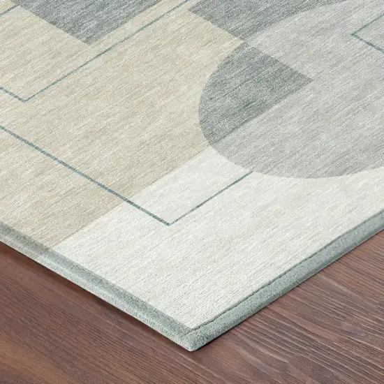 Ivory And Beige Geometric Washable Indoor Outdoor Area Rug Photo 5