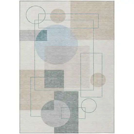 Ivory And Beige Geometric Washable Indoor Outdoor Area Rug Photo 2