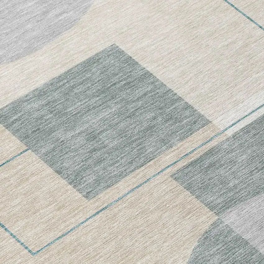 Ivory And Beige Geometric Washable Indoor Outdoor Area Rug Photo 6