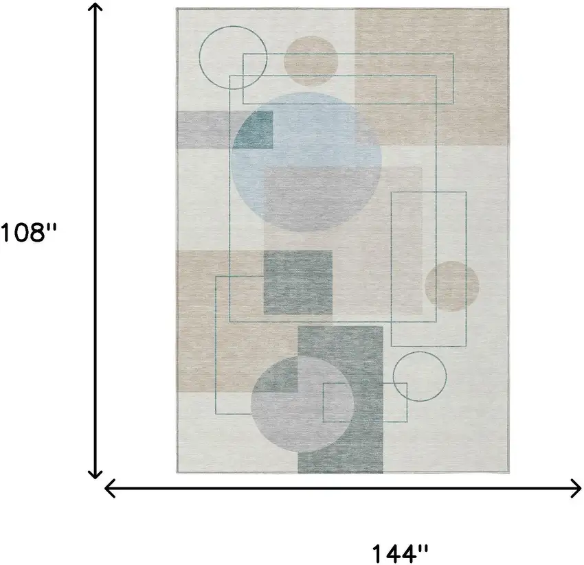Ivory And Beige Geometric Washable Indoor Outdoor Area Rug Photo 7