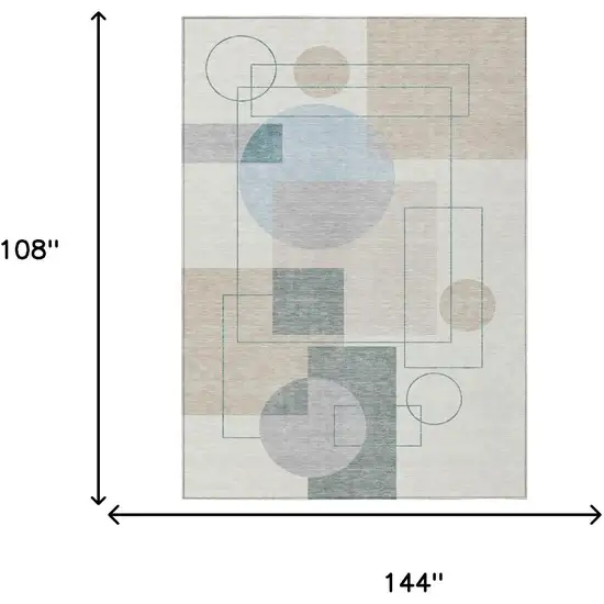 Ivory And Beige Geometric Washable Indoor Outdoor Area Rug Photo 7