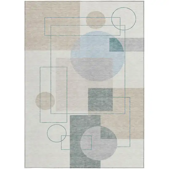 Ivory And Beige Geometric Washable Indoor Outdoor Area Rug Photo 4