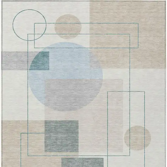 Ivory And Beige Geometric Washable Indoor Outdoor Area Rug Photo 4