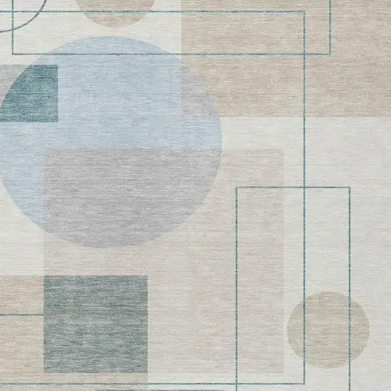 Ivory And Beige Geometric Washable Indoor Outdoor Area Rug Photo 3