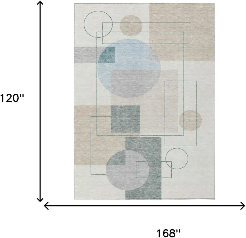 Ivory And Beige Geometric Washable Indoor Outdoor Area Rug Photo 7