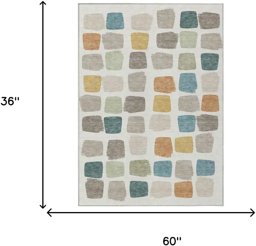 Ivory And Beige Geometric Washable Indoor Outdoor Area Rug Photo 7