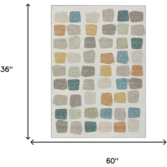 Ivory And Beige Geometric Washable Indoor Outdoor Area Rug Photo 7