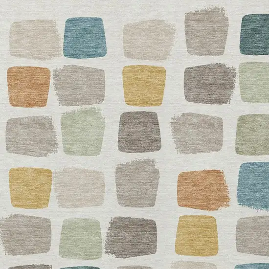 Ivory And Beige Geometric Washable Indoor Outdoor Area Rug Photo 3
