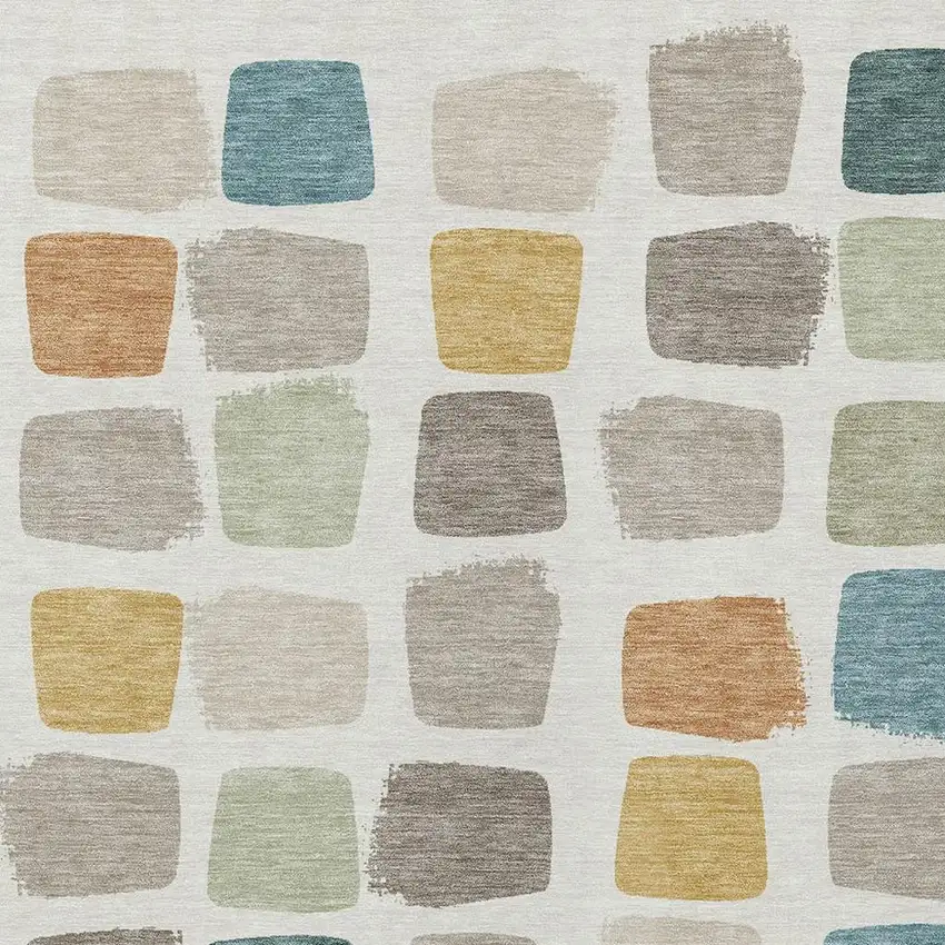 Ivory And Beige Geometric Washable Indoor Outdoor Area Rug Photo 3