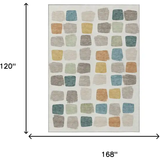 Ivory And Beige Geometric Washable Indoor Outdoor Area Rug Photo 7