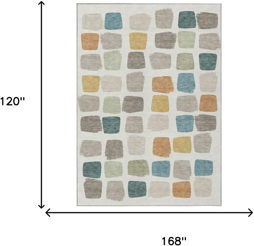 Ivory And Beige Geometric Washable Indoor Outdoor Area Rug Photo 7