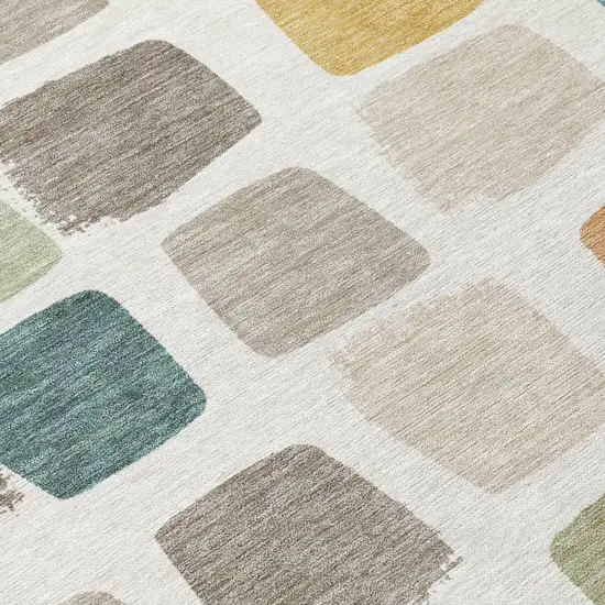 Ivory And Beige Geometric Washable Indoor Outdoor Area Rug Photo 6