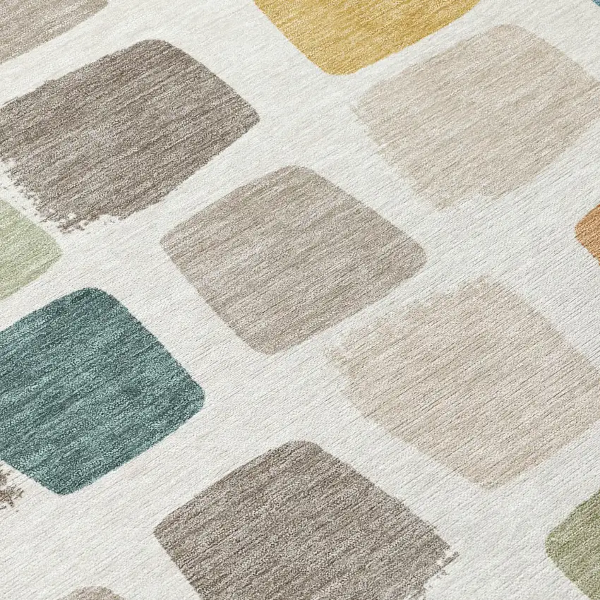 Ivory And Beige Geometric Washable Indoor Outdoor Area Rug Photo 6