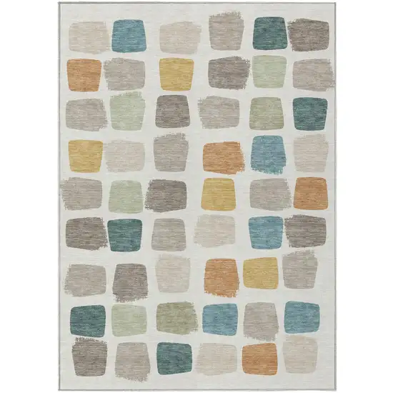 Ivory And Beige Geometric Washable Indoor Outdoor Area Rug Photo 2