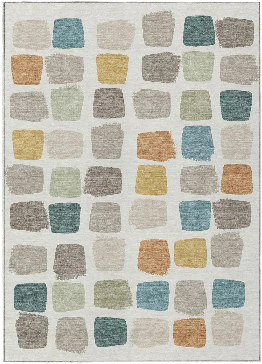 Ivory And Beige Geometric Washable Indoor Outdoor Area Rug Photo 2