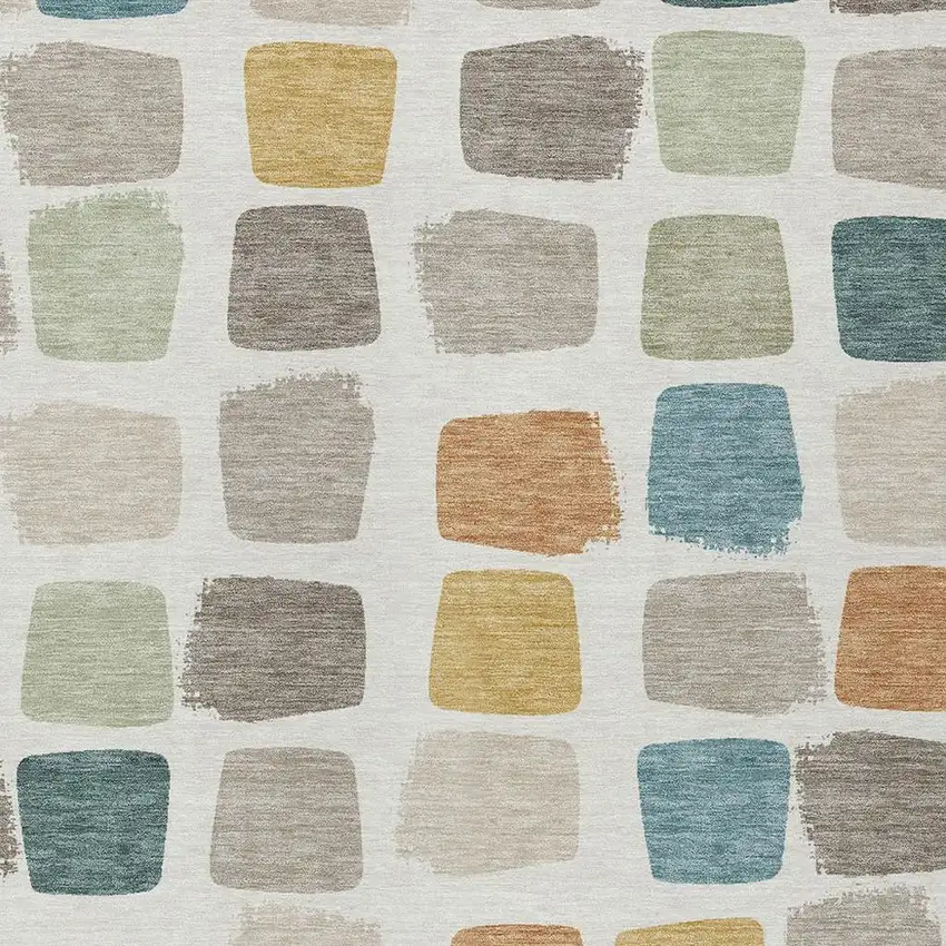 Ivory And Beige Geometric Washable Indoor Outdoor Area Rug Photo 3