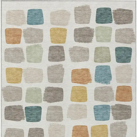 Ivory And Beige Geometric Washable Indoor Outdoor Area Rug Photo 4