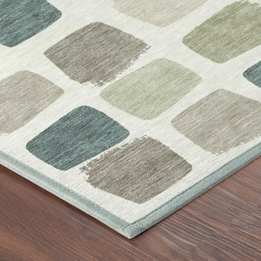 Ivory And Beige Geometric Washable Indoor Outdoor Area Rug Photo 5