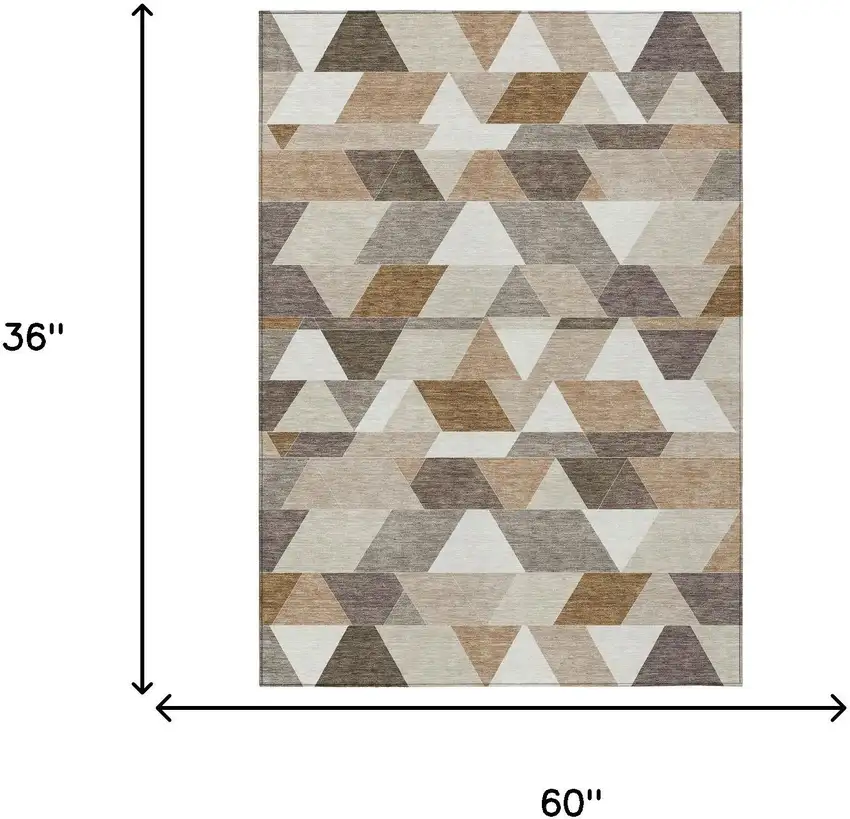 Ivory And Beige Geometric Washable Indoor Outdoor Area Rug Photo 7