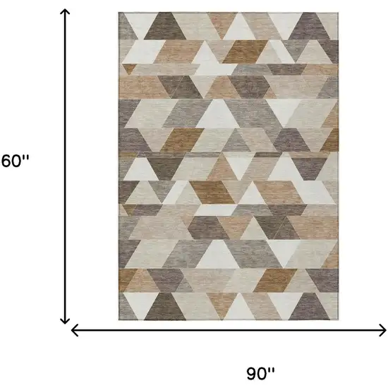 Ivory And Beige Geometric Washable Indoor Outdoor Area Rug Photo 7