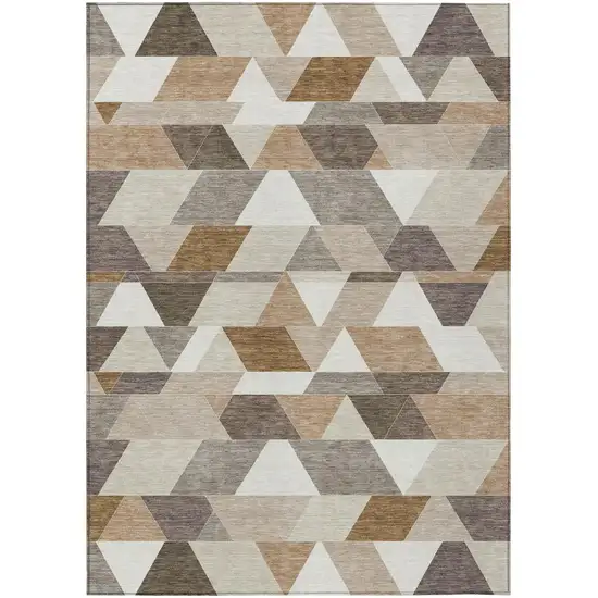 Ivory And Beige Geometric Washable Indoor Outdoor Area Rug Photo 2