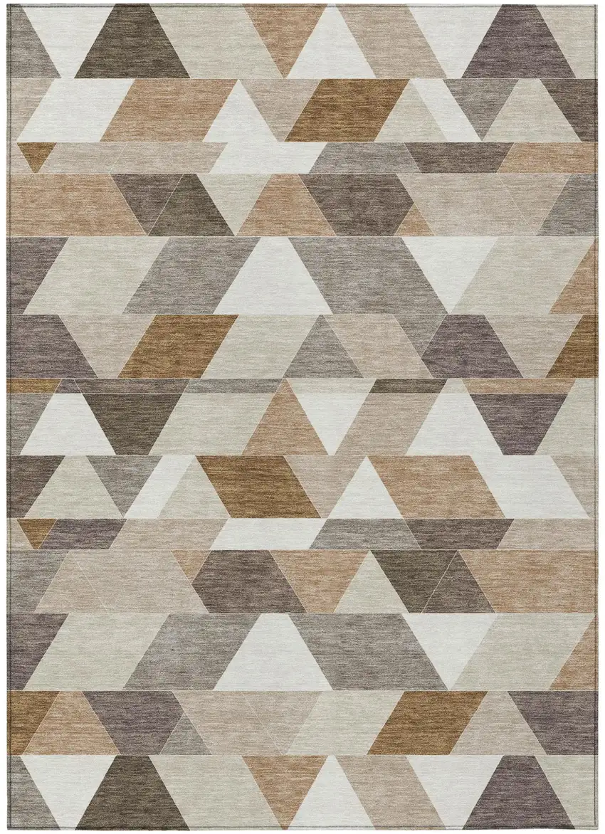 Ivory And Beige Geometric Washable Indoor Outdoor Area Rug Photo 2