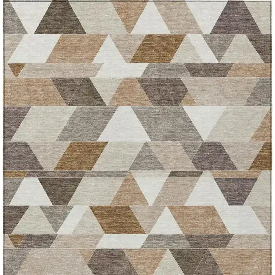 Ivory And Beige Geometric Washable Indoor Outdoor Area Rug Photo 4