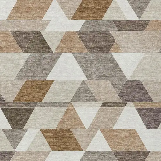 Ivory And Beige Geometric Washable Indoor Outdoor Area Rug Photo 3