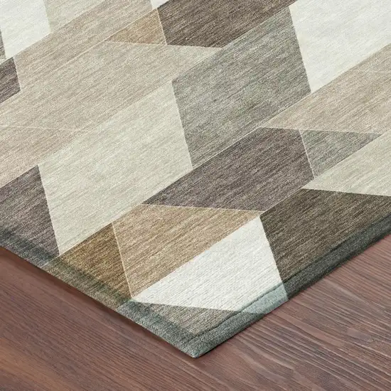Ivory And Beige Geometric Washable Indoor Outdoor Area Rug Photo 5