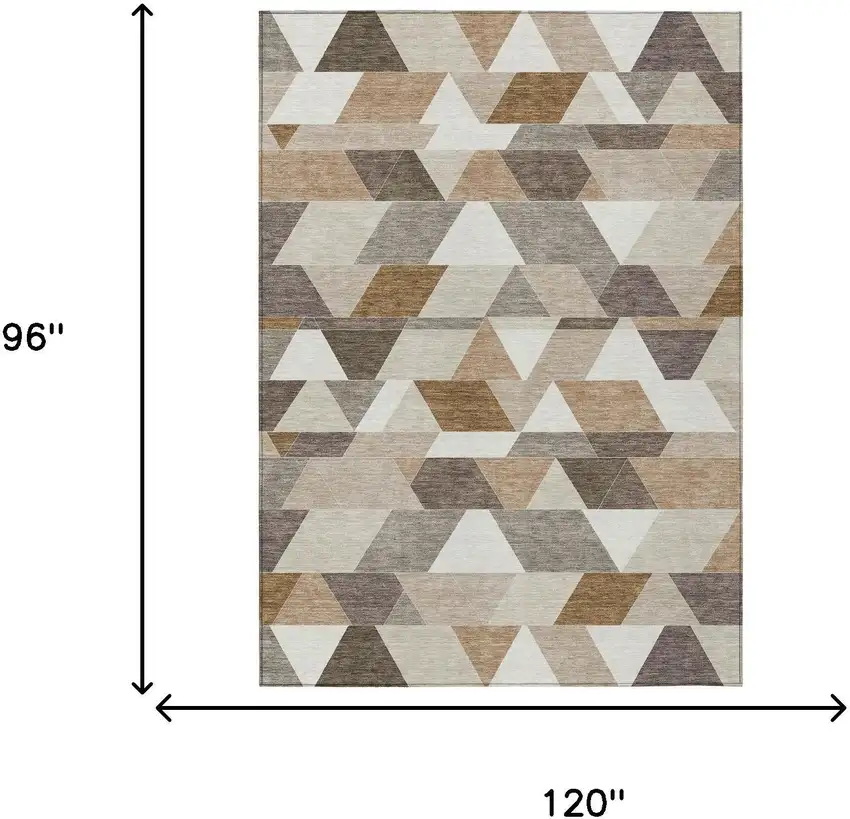Ivory And Beige Geometric Washable Indoor Outdoor Area Rug Photo 7