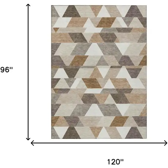 Ivory And Beige Geometric Washable Indoor Outdoor Area Rug Photo 7