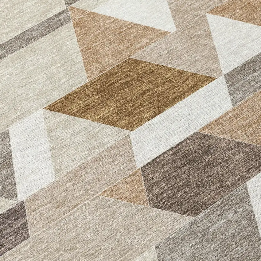 Ivory And Beige Geometric Washable Indoor Outdoor Area Rug Photo 6