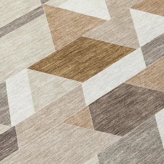 Ivory And Beige Geometric Washable Indoor Outdoor Area Rug Photo 6