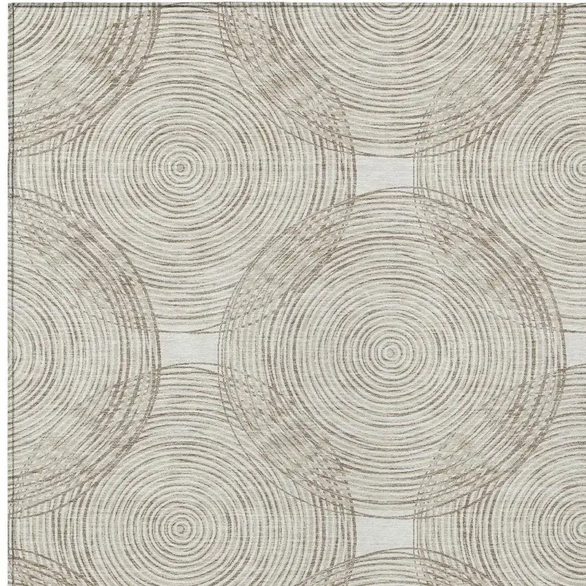 Ivory And Beige Geometric Washable Indoor Outdoor Area Rug Photo 3