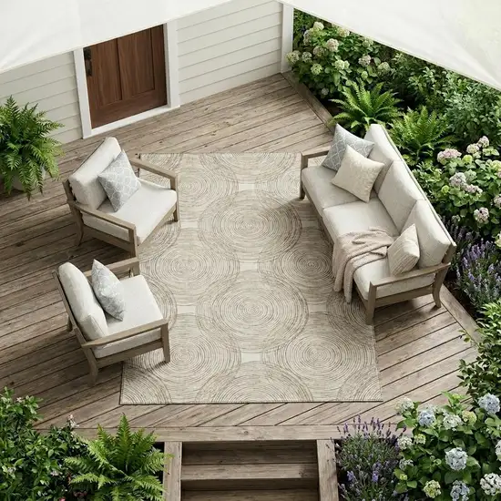 Ivory And Beige Geometric Washable Indoor Outdoor Area Rug Photo 1