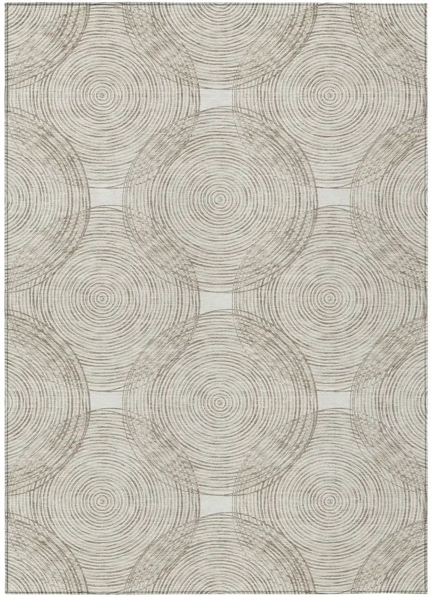 Ivory And Beige Geometric Washable Indoor Outdoor Area Rug Photo 2