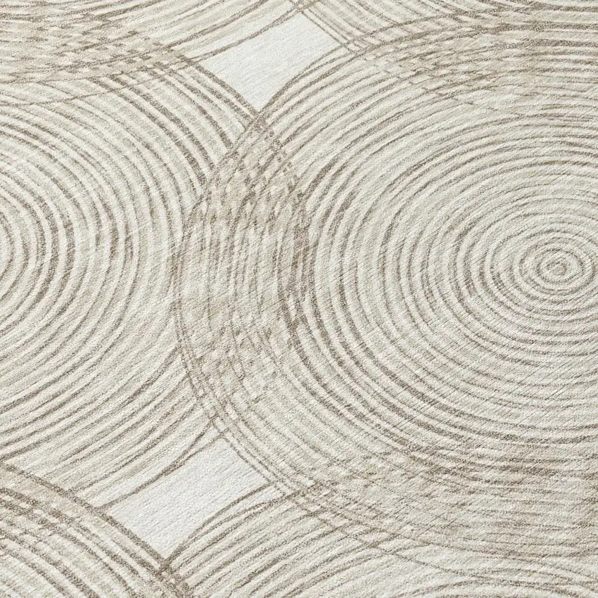 Ivory And Beige Geometric Washable Indoor Outdoor Area Rug Photo 6