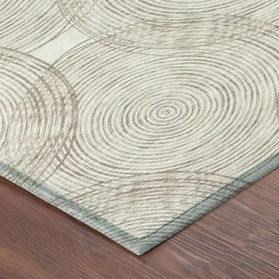 Ivory And Beige Geometric Washable Indoor Outdoor Area Rug Photo 5