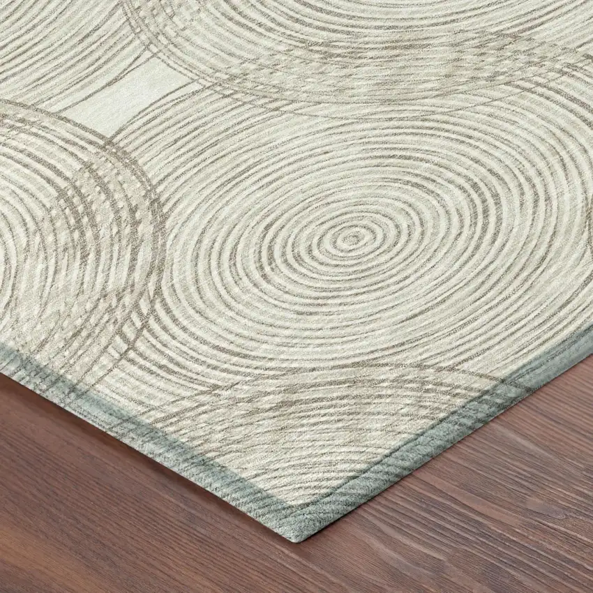 Ivory And Beige Geometric Washable Indoor Outdoor Area Rug Photo 5