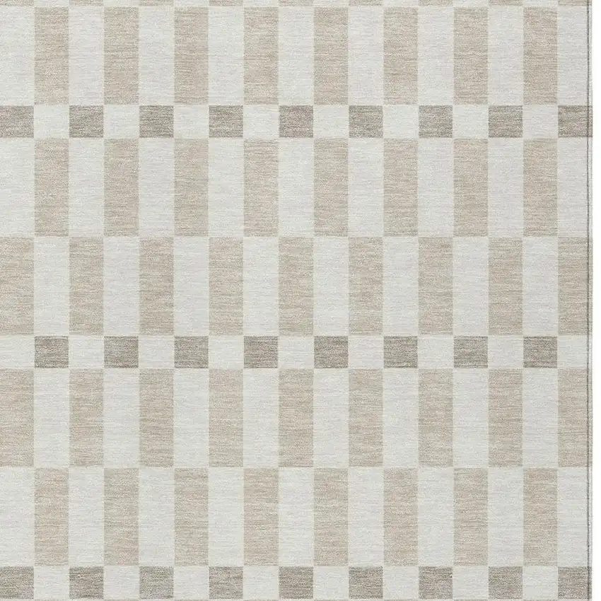 Ivory And Beige Geometric Washable Indoor Outdoor Area Rug Photo 3