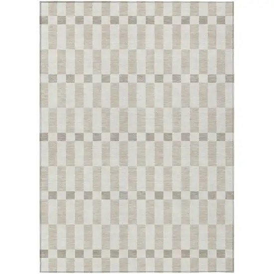 Ivory And Beige Geometric Washable Indoor Outdoor Area Rug Photo 2