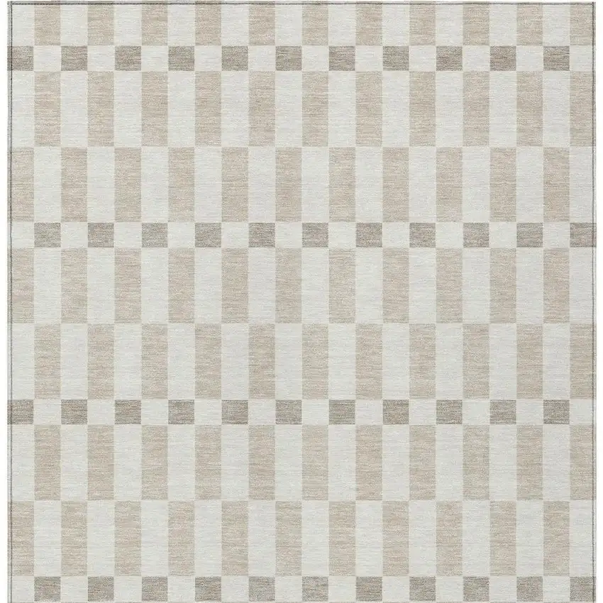Ivory And Beige Geometric Washable Indoor Outdoor Area Rug Photo 4