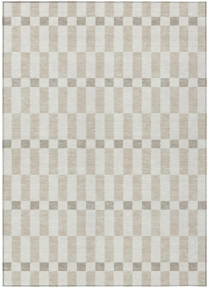 Ivory And Beige Geometric Washable Indoor Outdoor Area Rug Photo 2