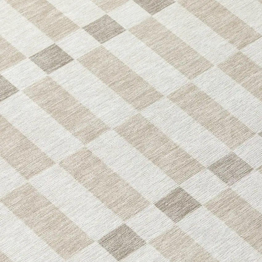 Ivory And Beige Geometric Washable Indoor Outdoor Area Rug Photo 6