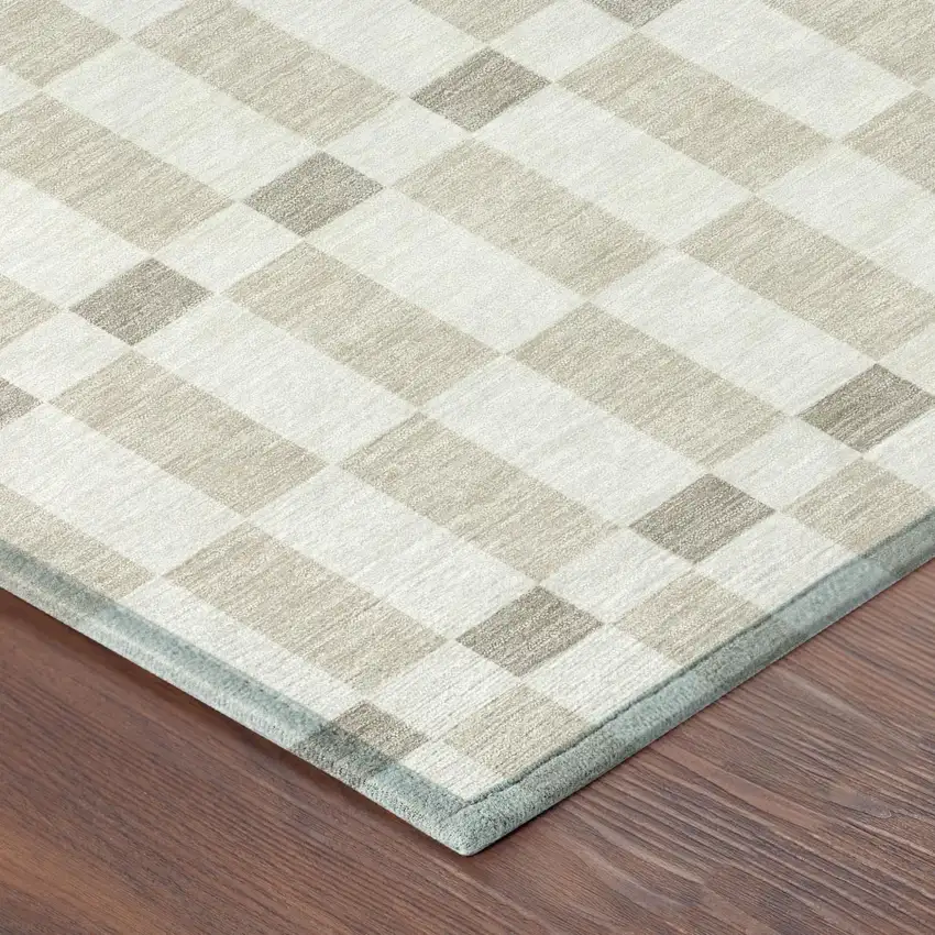 Ivory And Beige Geometric Washable Indoor Outdoor Area Rug Photo 5