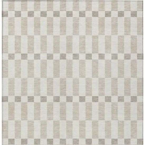 Ivory And Beige Geometric Washable Indoor Outdoor Area Rug Photo 4